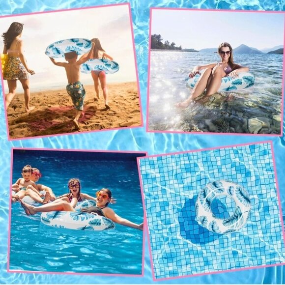 🍁3/$10 Blue Palm Pool Float Inflatable Ring 12+ Adults Swim Tube Summer Leaf - Picture 4 of 7